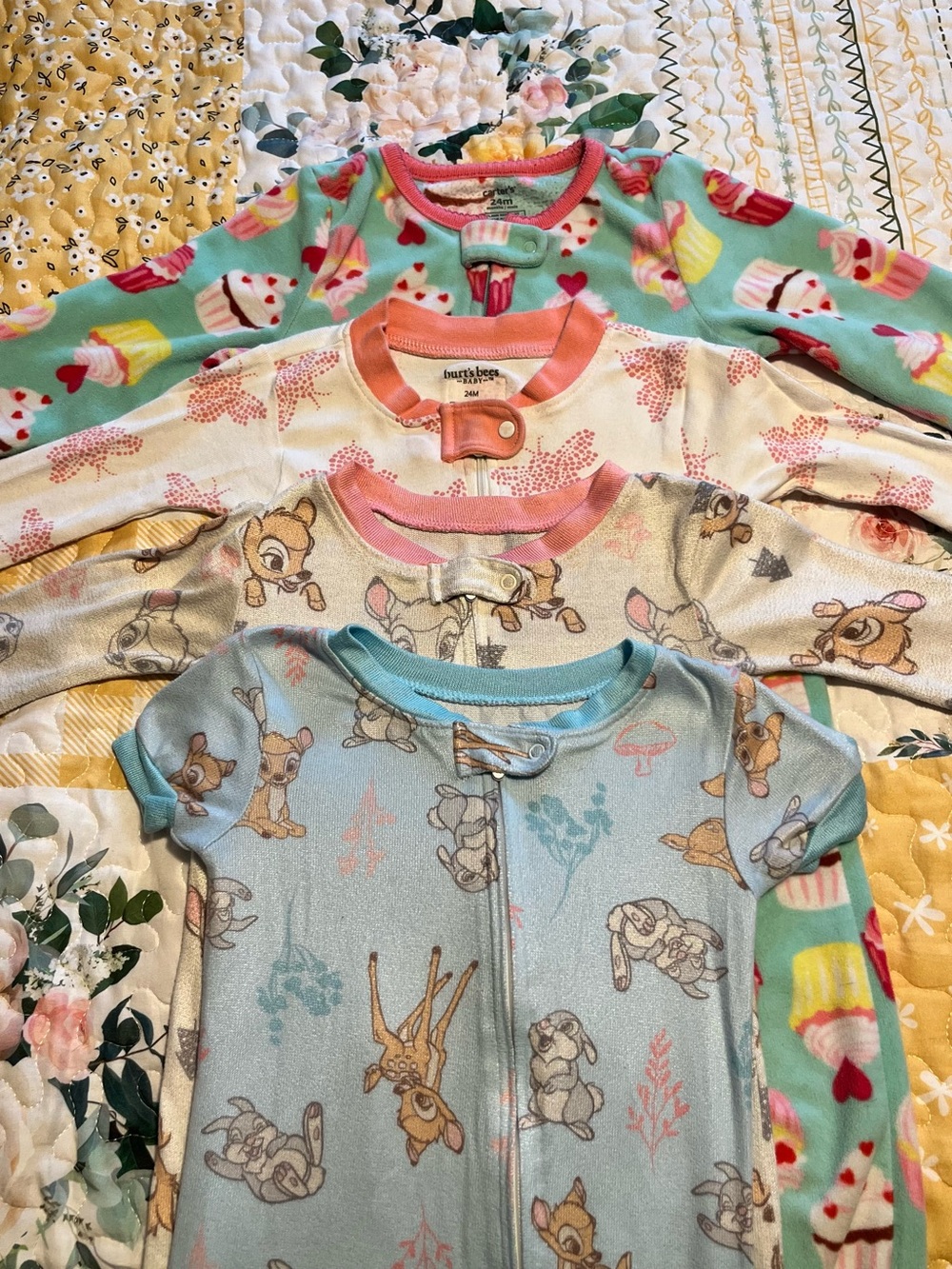 EUC 🩷 Girls' One-Piece Pajamas x4 size 24 months